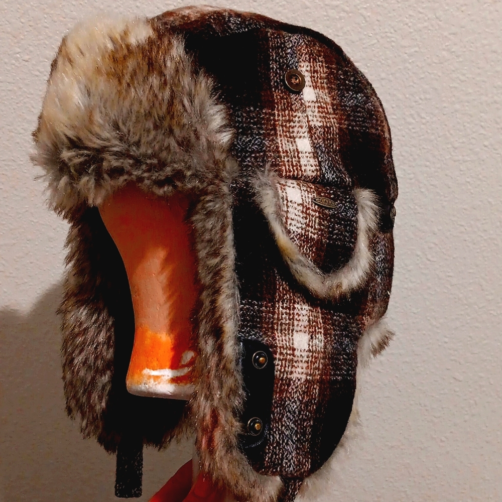 Men's Scala Plaid Trapper Hat with Faux-Fur Lining & Trim